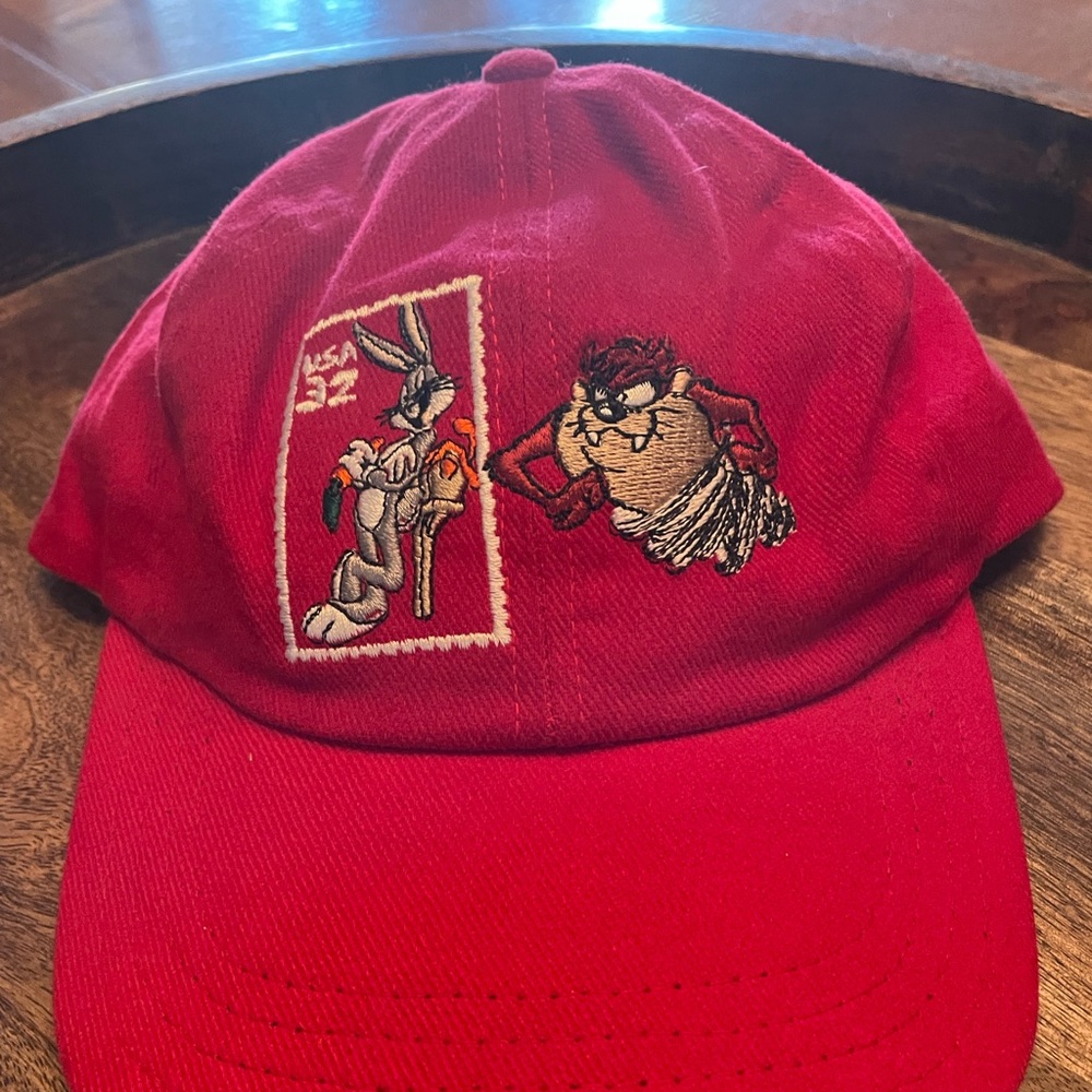 VINTAGE Looney Tunnes Stamp Collection Red Hat Baseball Cap